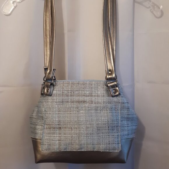 New Faux Leather Double handle Shoulder Satchel Bag Purse Aqua Brown Coastal - Picture 2 of 13